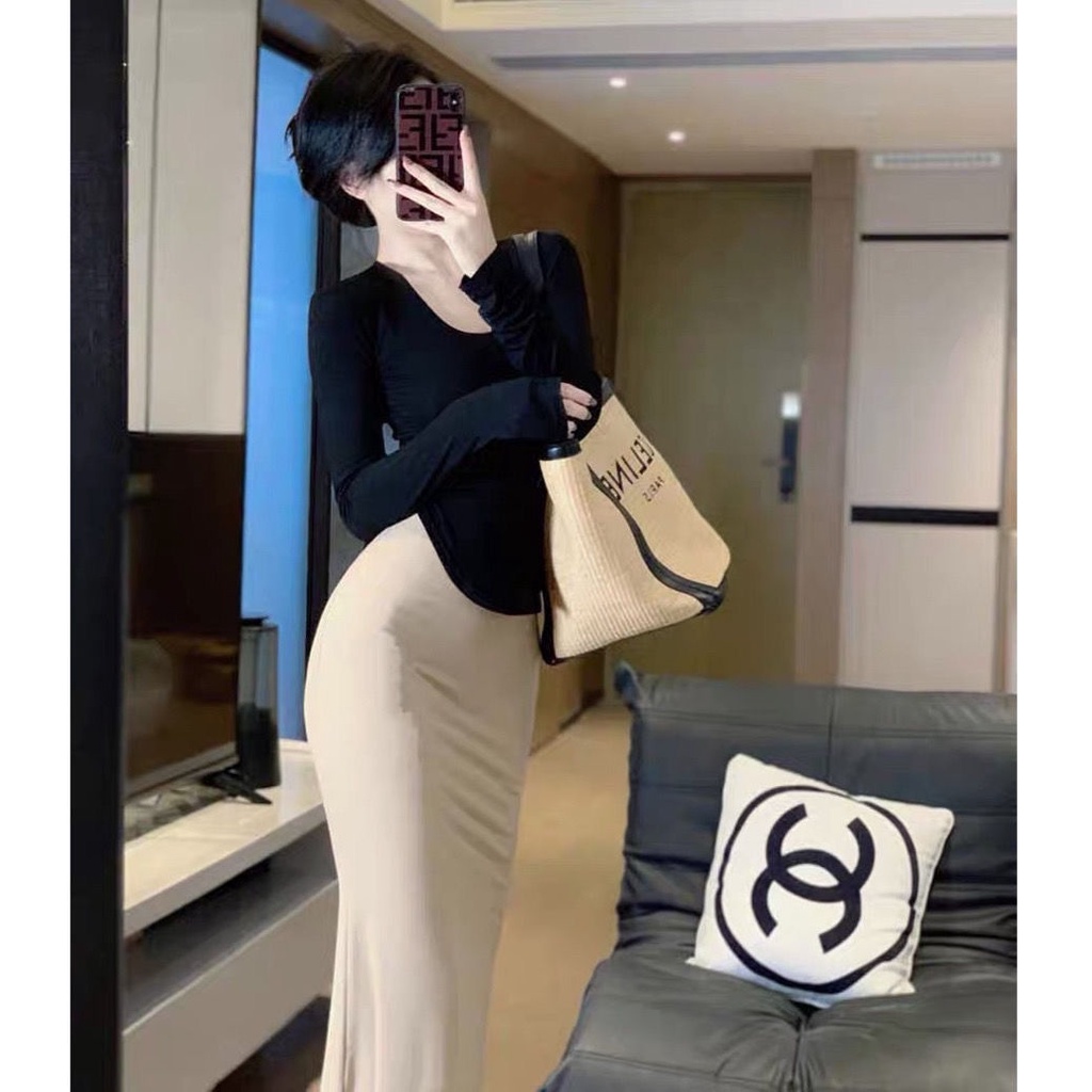 Set Áo Thun Dài Tay + Chân Váy Đuôi Cá Thời Trang Nữ