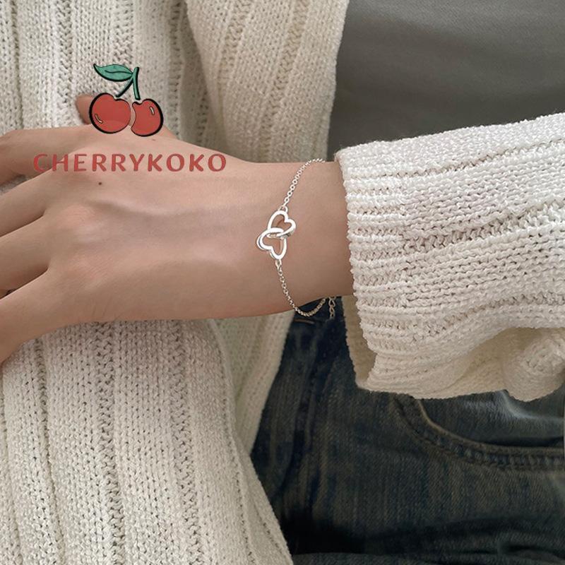 🍒🍒CHERRYKOKO Vòng tay bạc mặt hình trái tim thời trang cho nữ