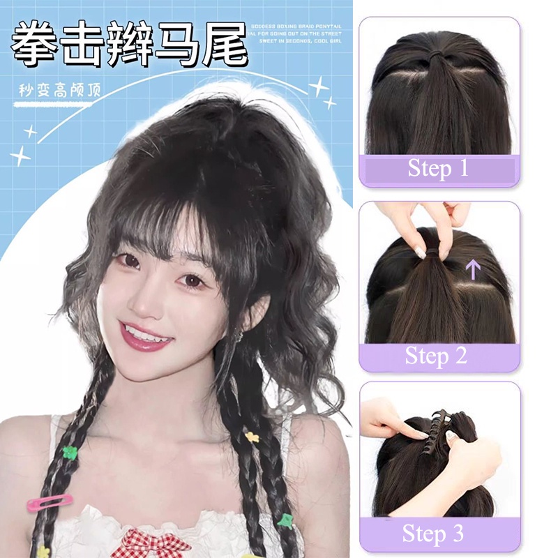 Tóc Giả Thắt Bím Xoăn Y2K Có Kẹp Dành Cho Nữ Tập Boxing
