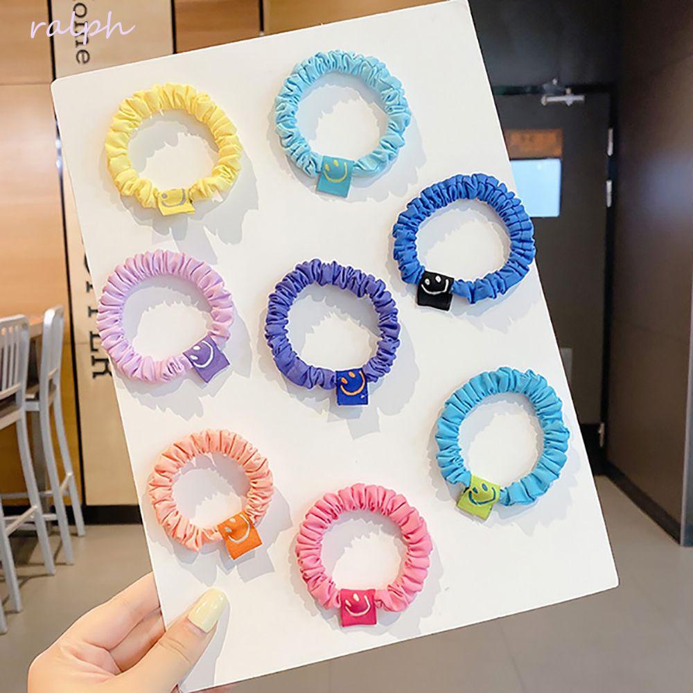 Dây Cột Tóc Scrunchies Bằng Vải In Họa Tiết Mặt Cười Dễ Thương Cho Nữ
