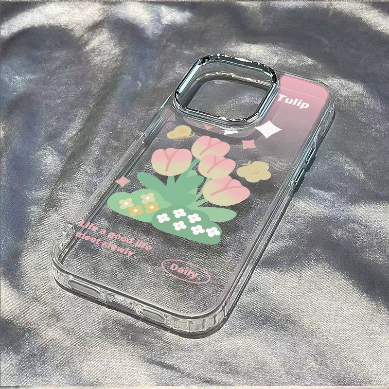 ✅Ốp Điện Thoại Mềm Chống Sốc Màu Hồng Họa Tiết Hoa Tulip Cho Apple Iphone 11iPhone12ins 87 / plus 14promax 13 FSCQ