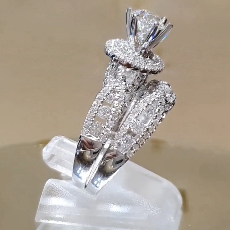 Bộ 2 Nhẫn Đính Đá Zircon Lớn Thời Trang Sang Trọng Cho Nữ