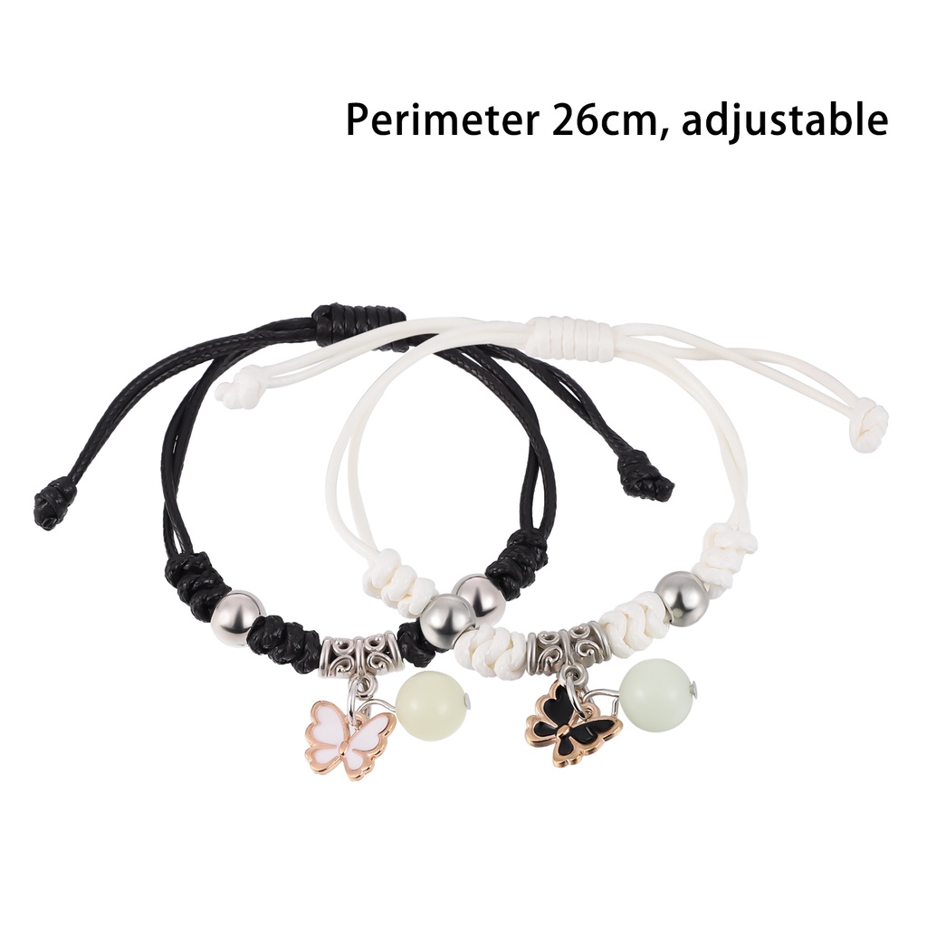 Ygt Set 2 Vòng Tay Dây Thừng Dạ Quang Hình Bướm Có Thể Điều Chỉnh Phù Hợp Làm Quà Trang Sức / Bạn