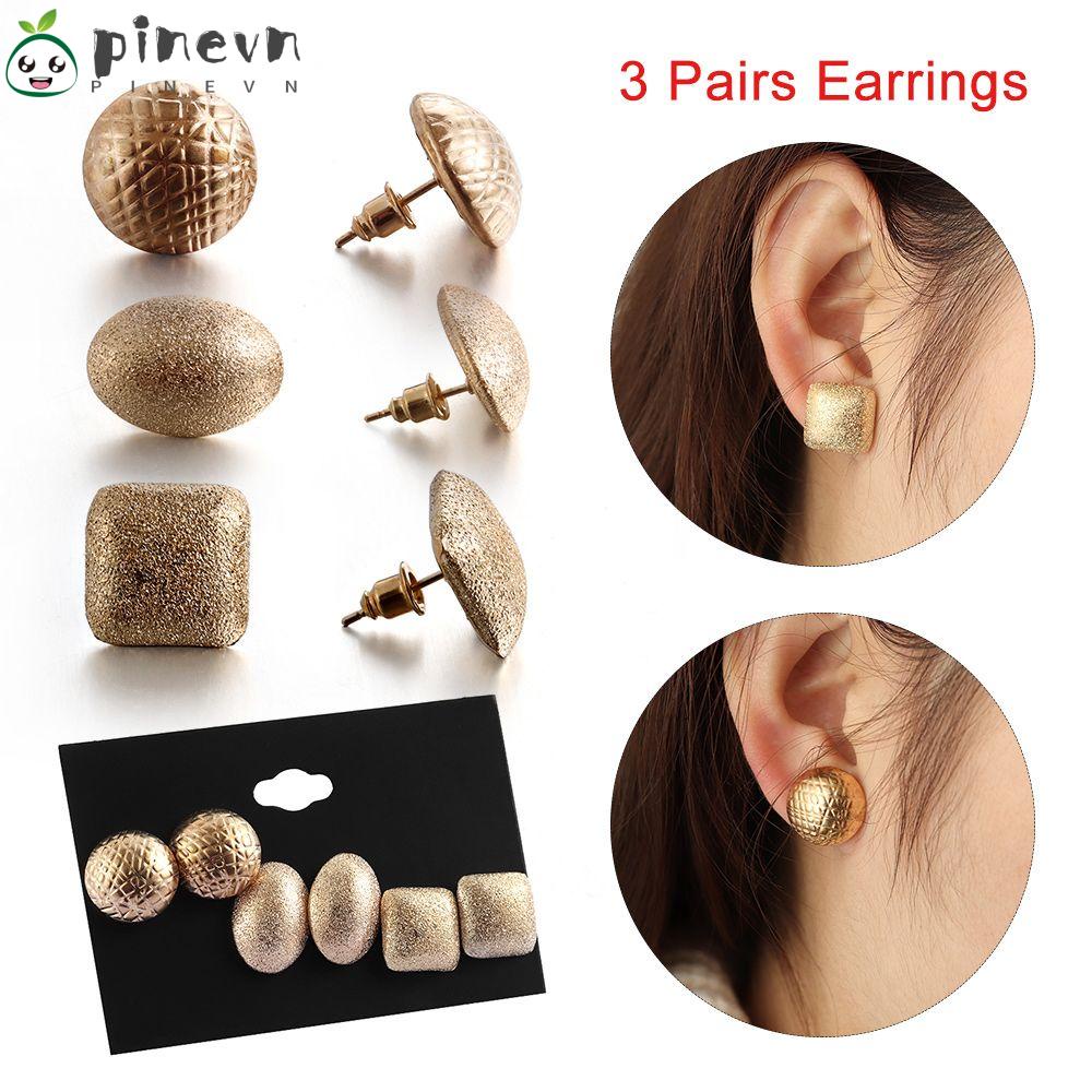 Bộ 3 Đôi / Bộ Chà Nhám Thông|Đôi Khuyên Tai HìNh Oval / TròN ThờI Trang Cho Nữ