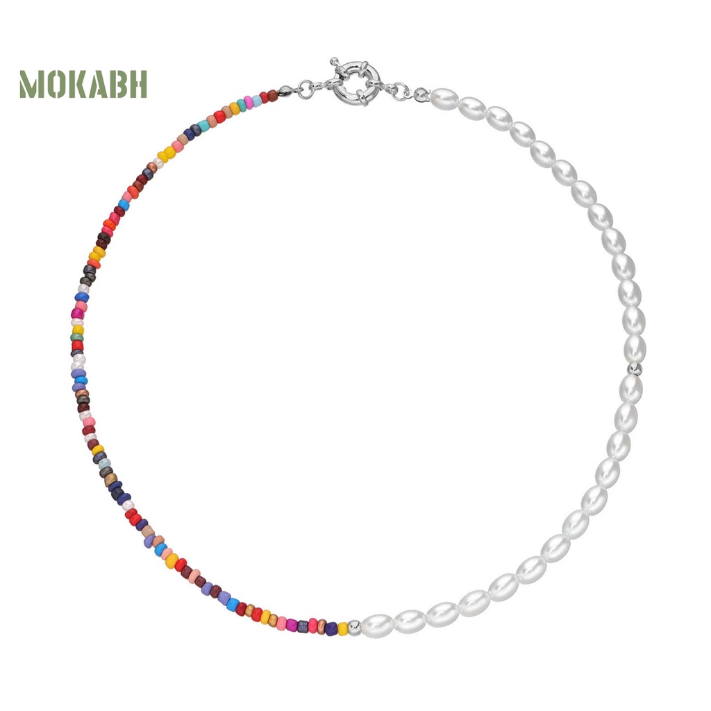 [Mok Abh] Vòng Cổ Choker Hạt Giả Ngọc Trai Nhiều Màu Phong Cách Bohemian Cho Nữ