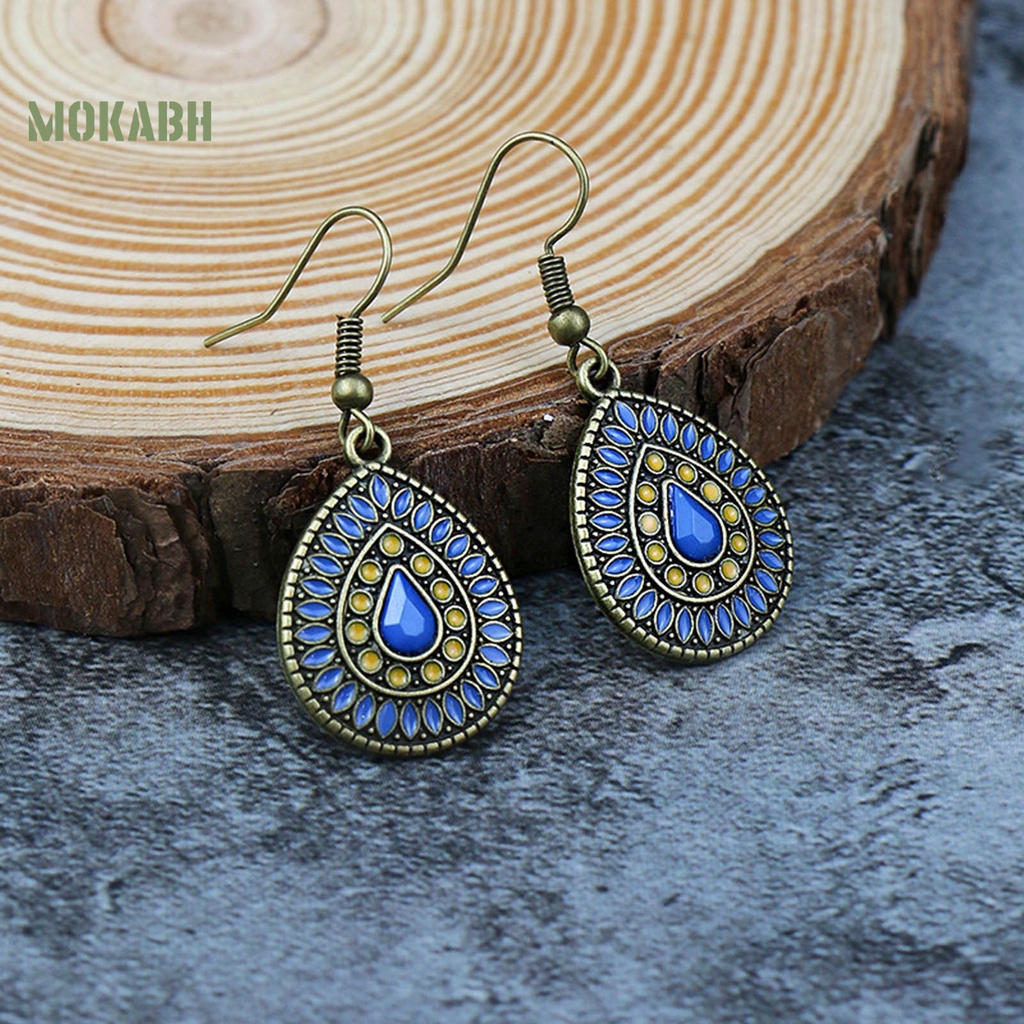 1 Đôi Bông Tai Hình Giọt Nước Có Đính Kim Tuyến Phong Cách Bohemia Dành Cho Nữ