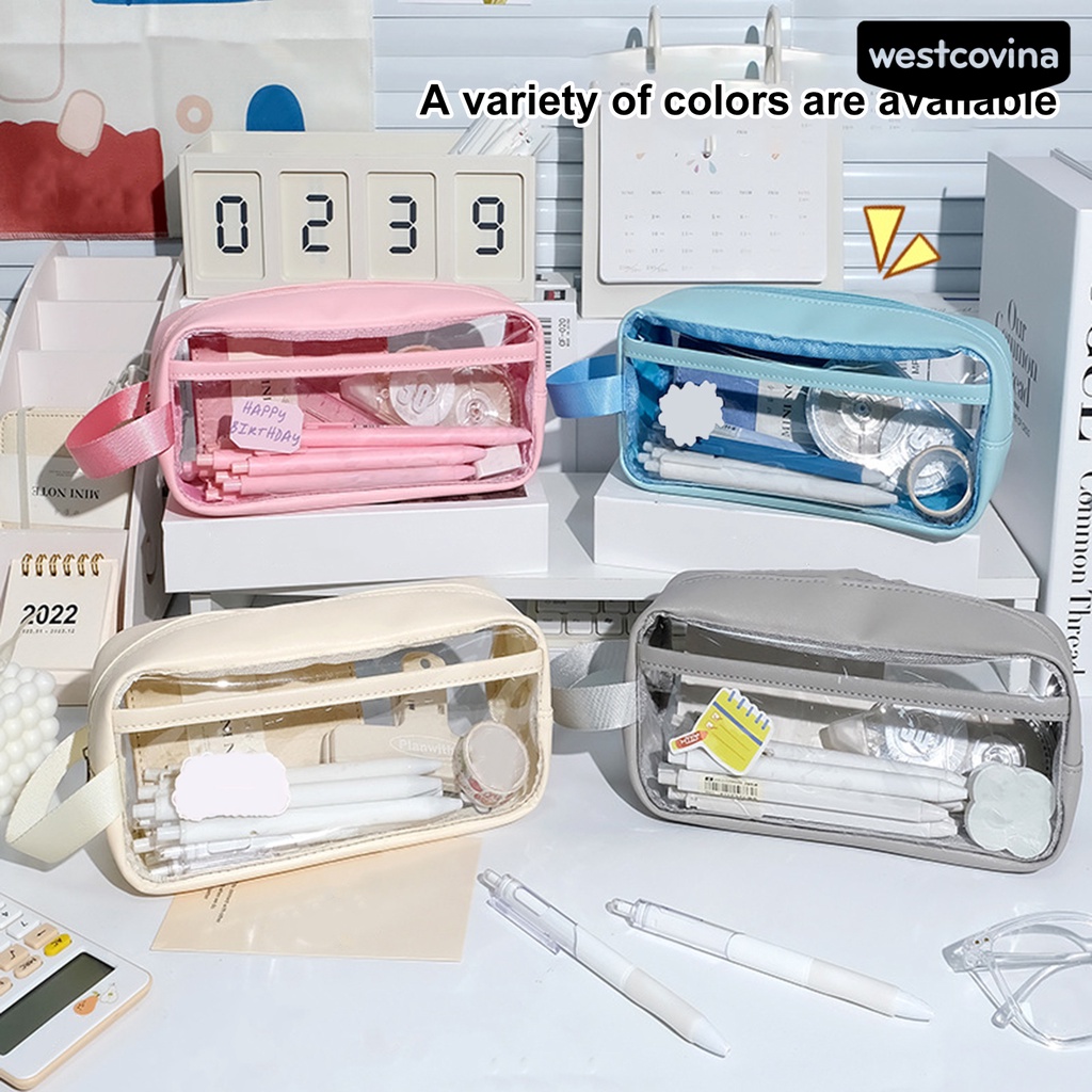 [WSTN]✎Túi Đựng Bút Chì Sức Chứa Lớn Trong Suốt Chống Thấm Nước Có Tay Cầm Tiện Dụng