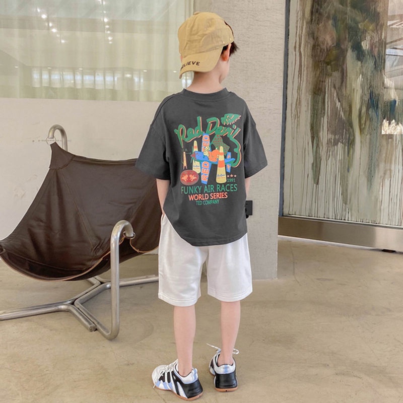 Áo Thun Cotton Tay Ngắn Cổ Tròn In Họa Tiết Hoạt Hình Thời Trang Mùa Hè Cho Bé Trai