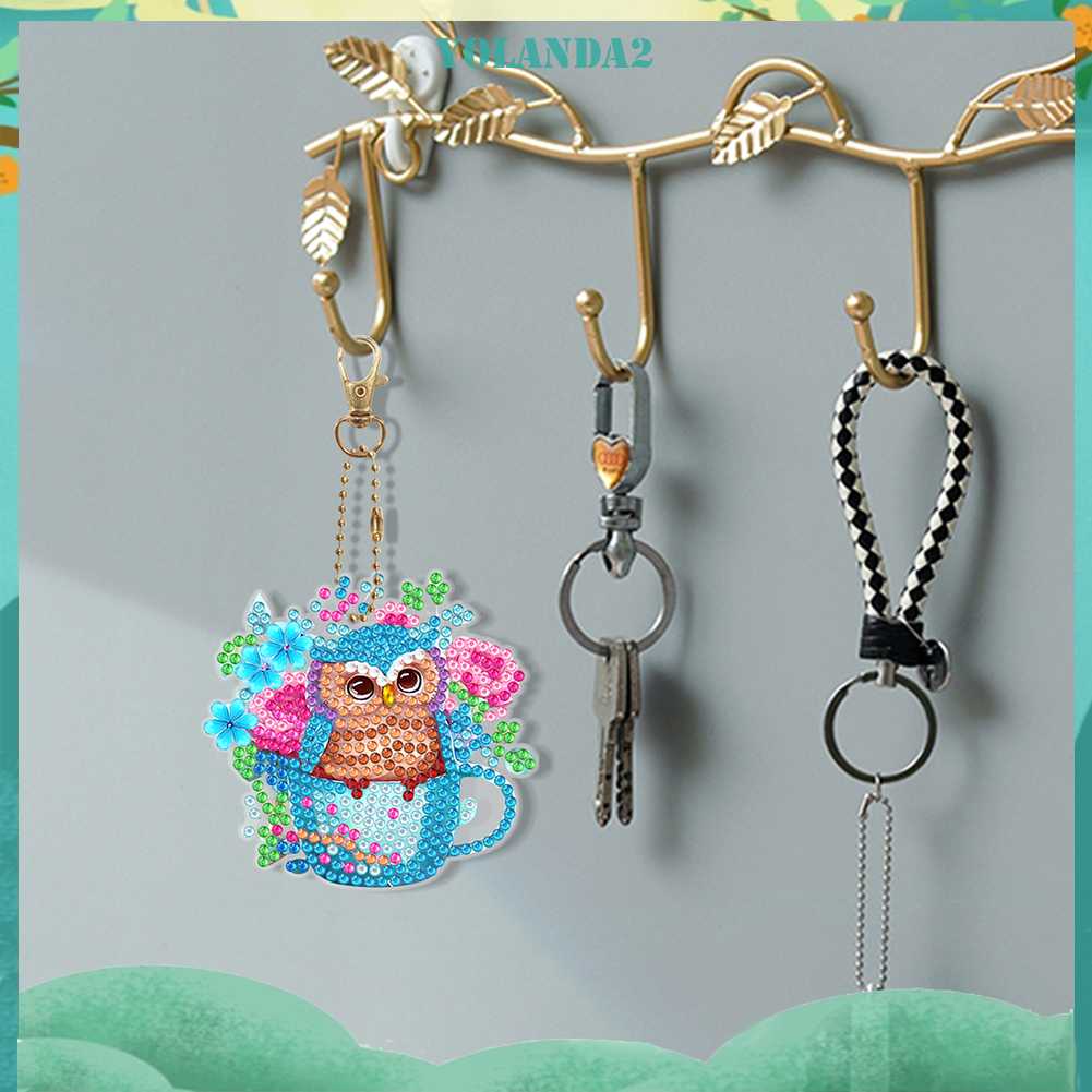 Móc Chìa Khóa Kim Cương 5D Họa Tiết Hoạt Hình Hai Mặt DIY Dành Cho Người Mới Bắt Đầu