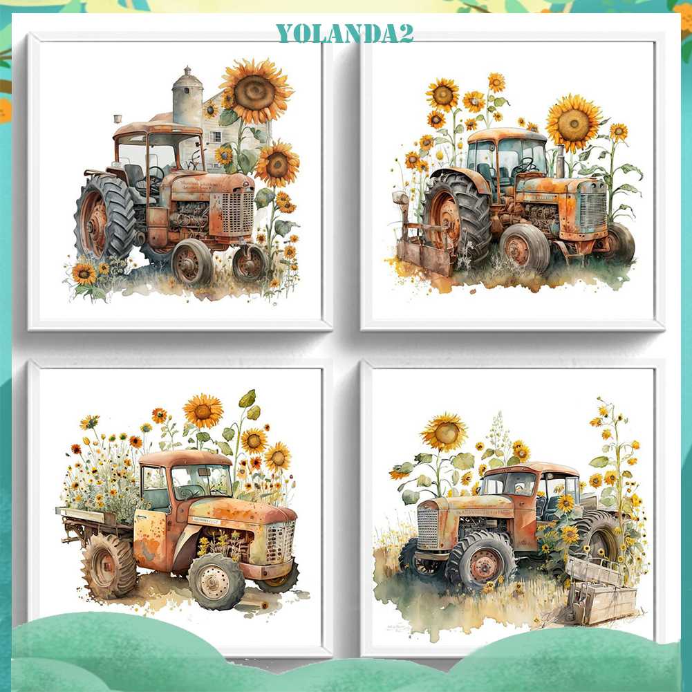 Tranh Đính Đá Kim Cương Toàn Bộ 5D DIY Hình Vẽ Máy Kéo Hoa Hướng Dương