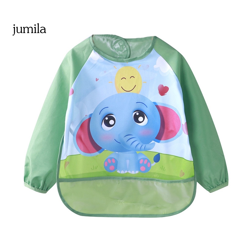 Yếm Ăn Tay Dài Chống Nước Có Túi In Hình Hoạt Hình Dễ Thương Cho Trẻ Sơ Sinh