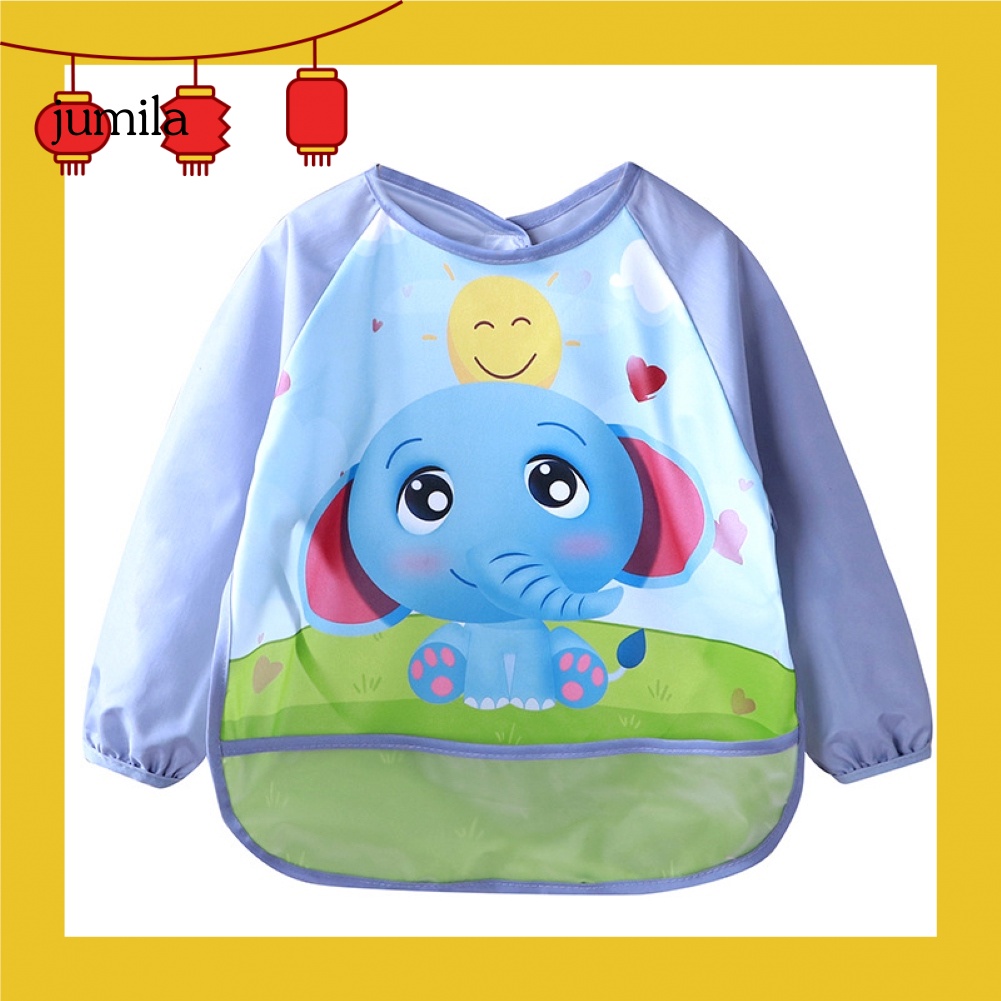 Yếm Ăn Tay Dài Chống Nước Có Túi In Hình Hoạt Hình Dễ Thương Cho Trẻ Sơ Sinh