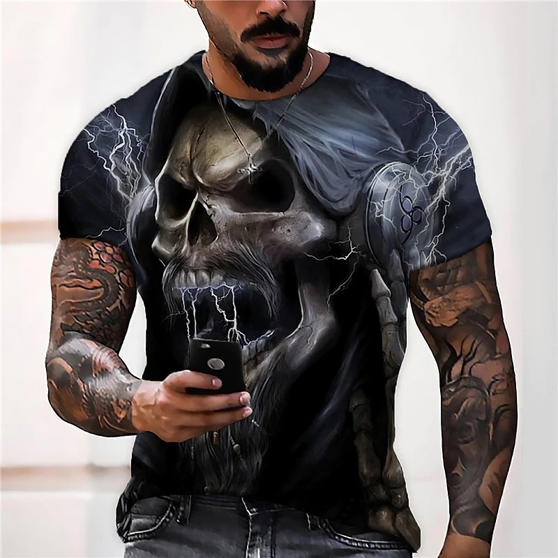 Áo Thun Nam Ngắn Tay In Hình Đầu Lâu 3D Cá Tính/áo oversize nam