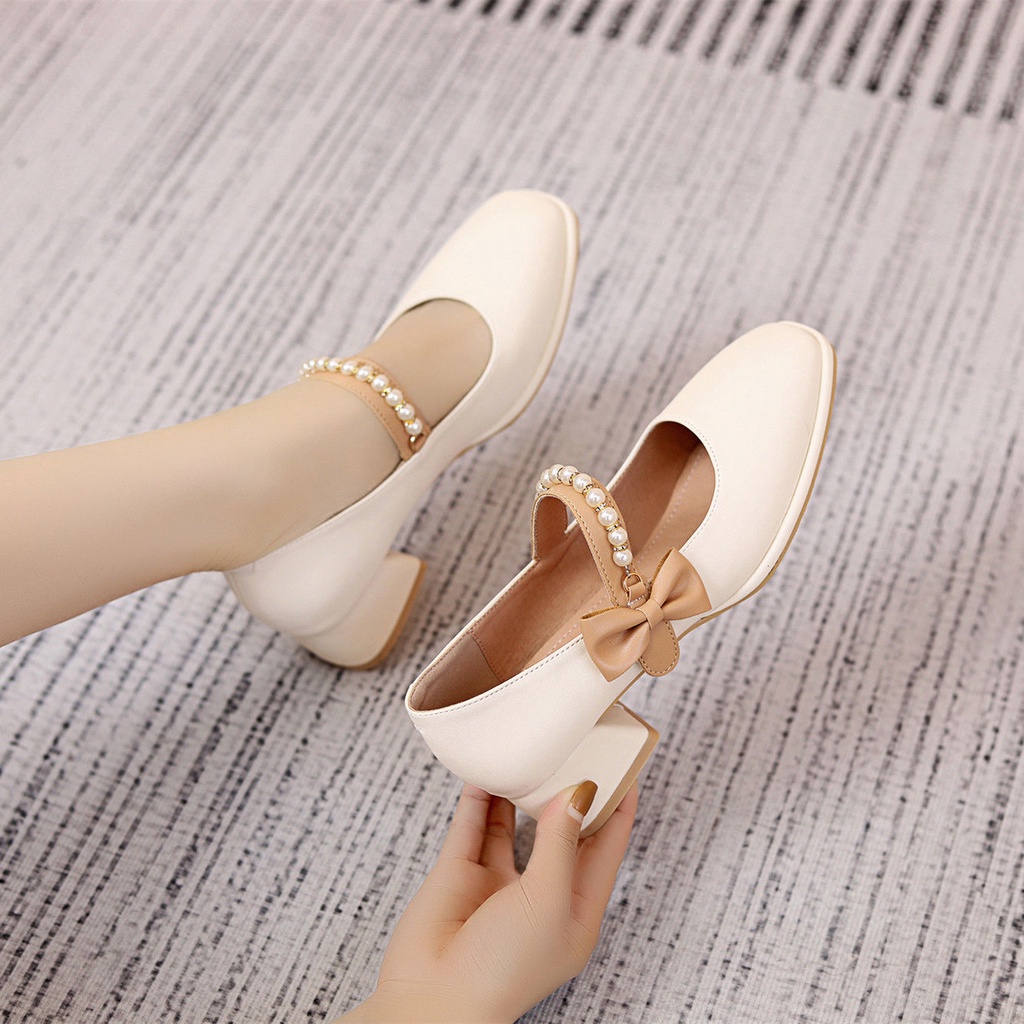 Giày Cao Gót Da Phong Cách Thời Trang Xuân Thu 2023 Dành Cho Nữ