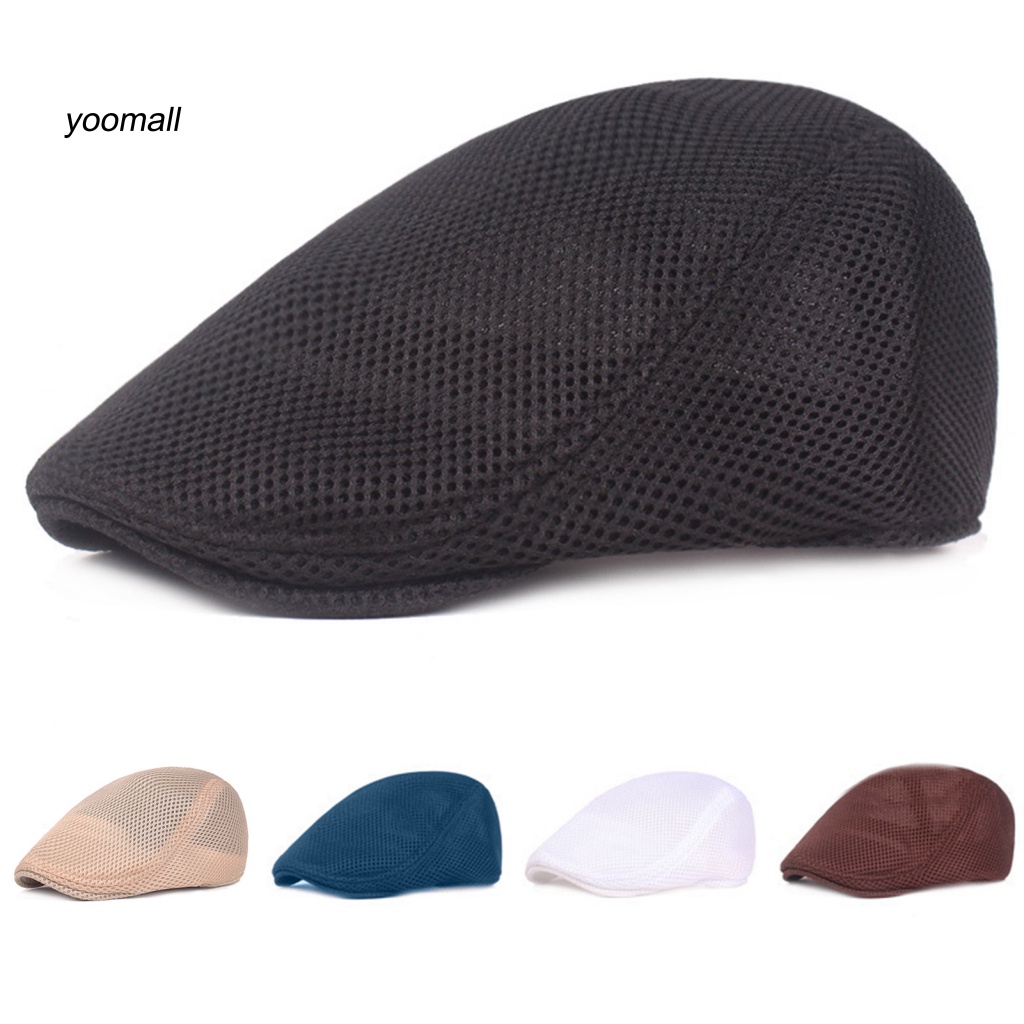 Mũ Beret Phẳng Co Giãn Màu Trơn Phối Lưới Thoáng Khí Thời Trang Cho Nam