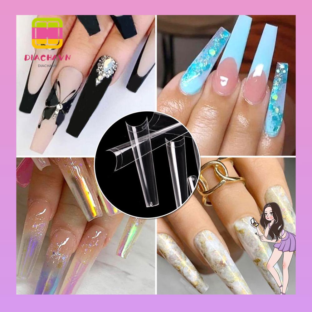 Bộ Móng Tay Giả Siêu Dài 12 Kích Cỡ Chất Liệu ABS Trong Suốt Ốp