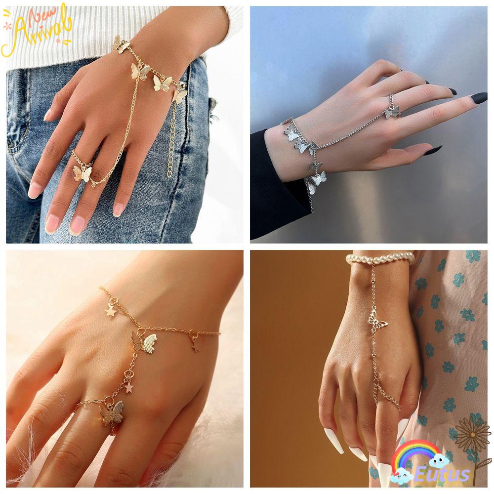 Vòng Đeo Tay Dạng Xích Dạng Mở Phối Dây Xích Hình Bướm Phong Cách Hiphop Gothic Thời Trang