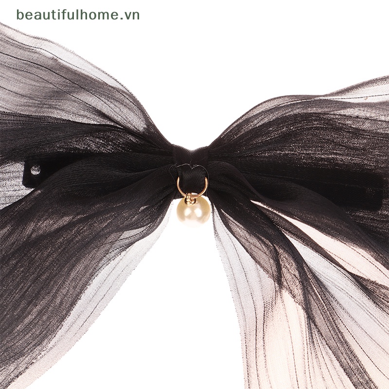 Kẹp Tóc Thắt Nơ Sợi Lưới Trắng Đen Mới Cho Nữ [Beautyhome]