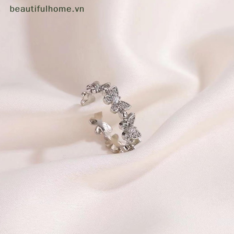 [beautifulhome] Nhẫn Họa Tiết Bướm / Hình Học Đính Đá Zircon Sáng Bóng Có Thể Điều Chỉnh Kích Thước Thời Trang Cho Nữ [beauty]