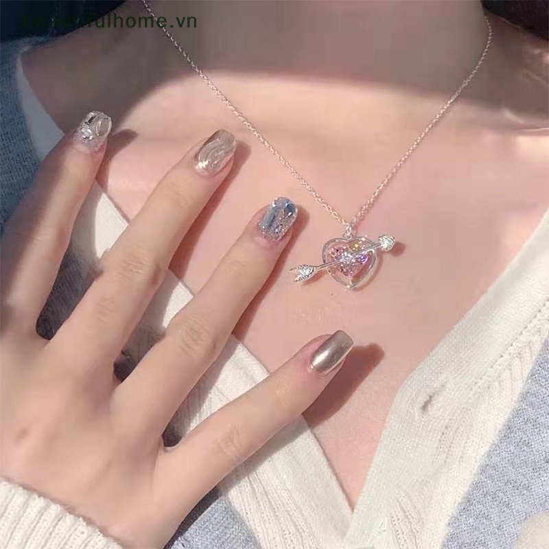 [beautifulhome] Vòng cổ Mặt Hình Mũi Tên / Trái Tim Đính Kim Cương Màu Hồng Thời Trang Cho Nữ [beauty]