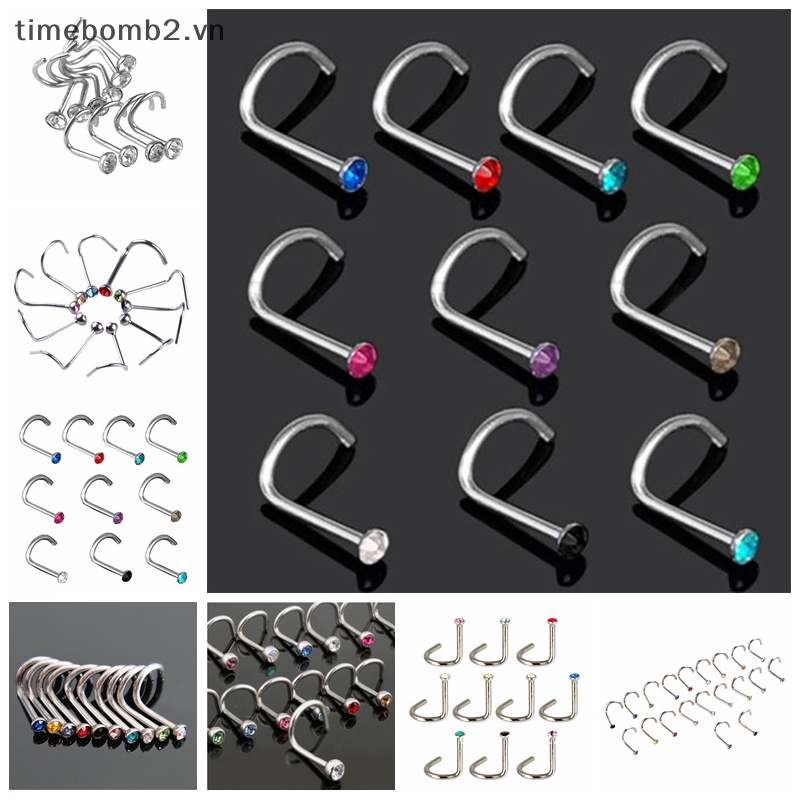 Set 10 Khuyên Mũi Bằng Thép Không Gỉ Đính Đá Thời Trang