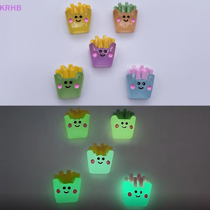 Set 2 Miếng Dán Hình Khoai Tây Chiên Mini Bằng Nhựa Phát Quang Trang Trí Bảng Điều Khiển Xe Hơi / Nhà Cửa / Sân Vườn Diy Mới