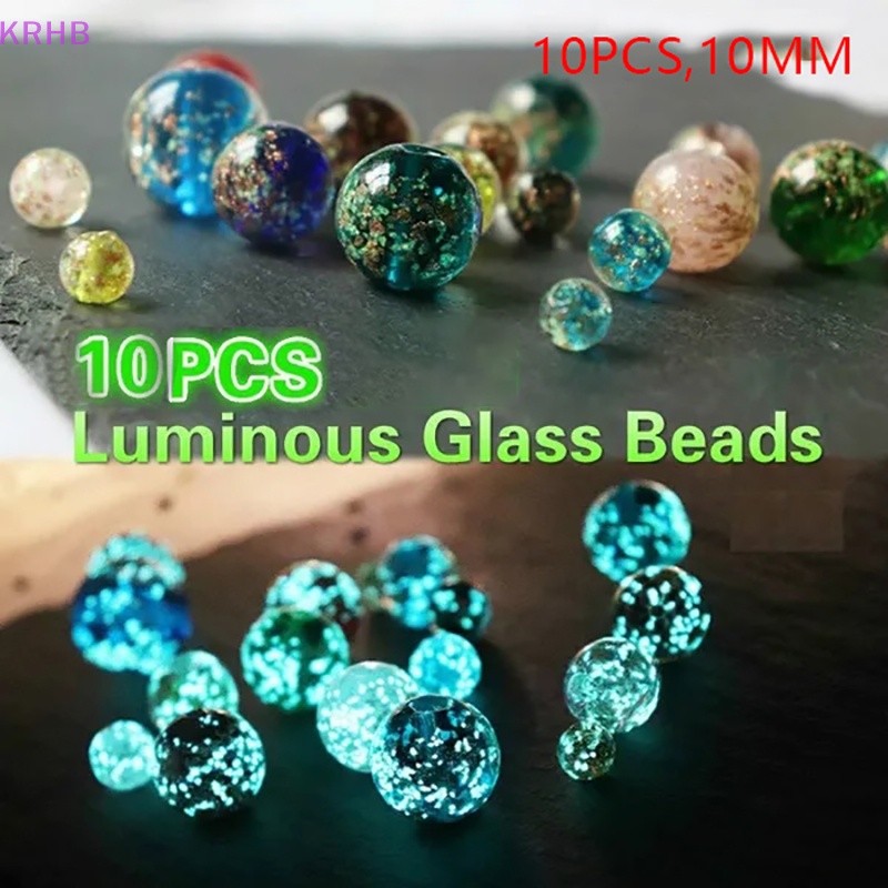 Set 10 Hạt Thủy Tinh Tròn 10mm Phát Quang Dùng Làm Trang Sức Thủ Công DIY Mới