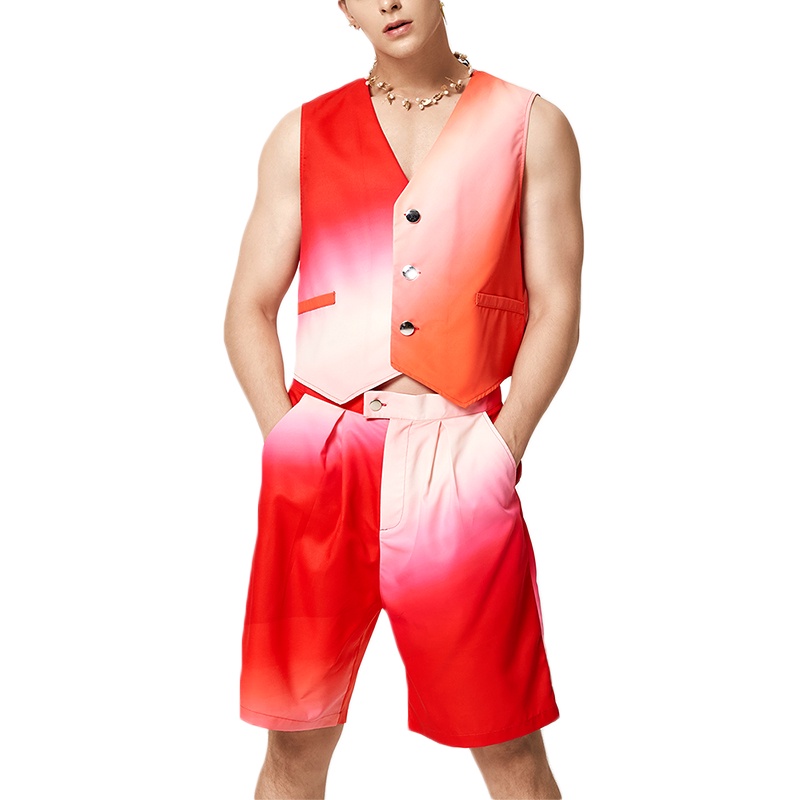 Bộ Áo Sát Nách Cổ Chữ V + Quần Lửng Lưng Cao Nhuộm Màu Thời Trang Vintage