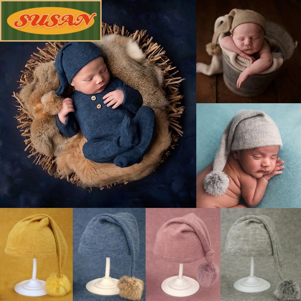 Mũ Len Đính Quả Bông Làm Đạo Cụ Chụp Ảnh Cho Bé