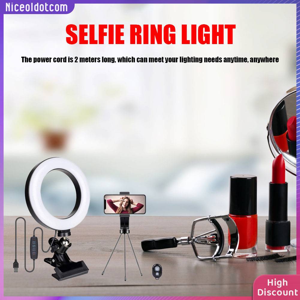 ☼Yimumiya ☼ Vòng Đèn LED 6 inch Cho Laptop Với Chân Tripod Kim Loại + Kẹp + Điều Khiển Bluetooth