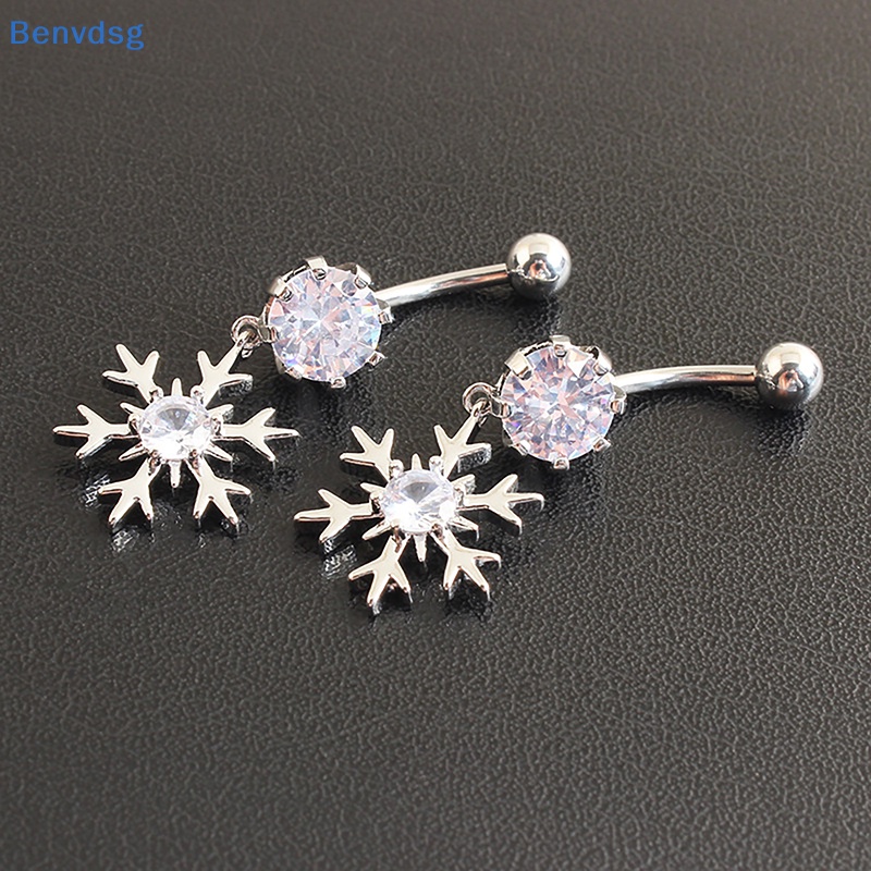 Khuyên Rốn Bằng Thép Không Gỉ Đính Đá Zircon Hình Bông Tuyết Màu Hồng Và Trắng Sáng Tạo Quyến Rũ Dành Cho Nữ
