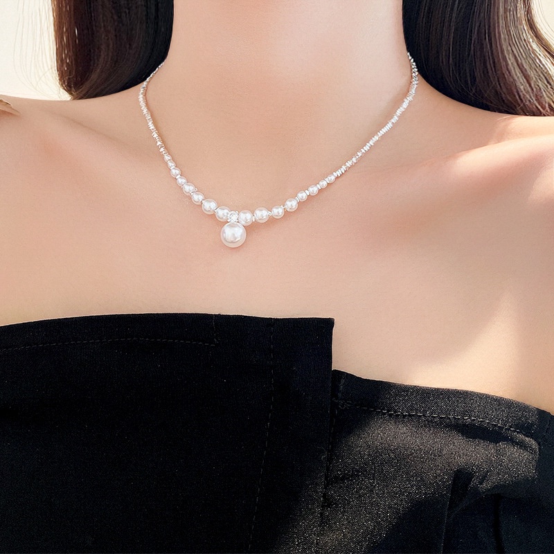 Vòng cổ Mạ Bạc Mặt Hình Tam Giác Đính Ngọc Trai Nhân Tạo Thời Trang