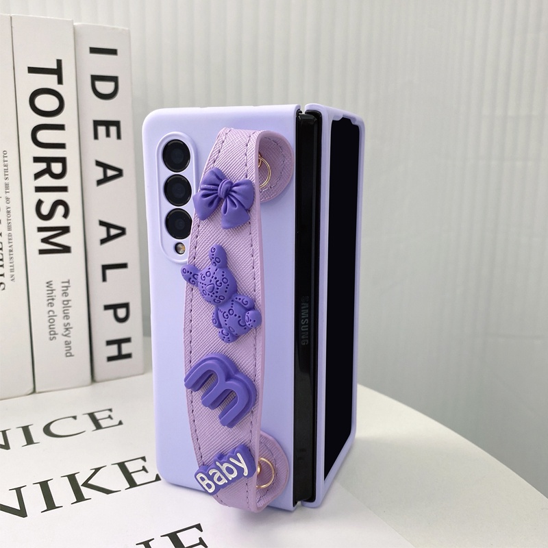 Bao Da Điện Thoại Họa Tiết Gấu Hoạt Hình Có Dây Đeo Cho samsung galaxy z fold 5 4 3 2 5g Ốp