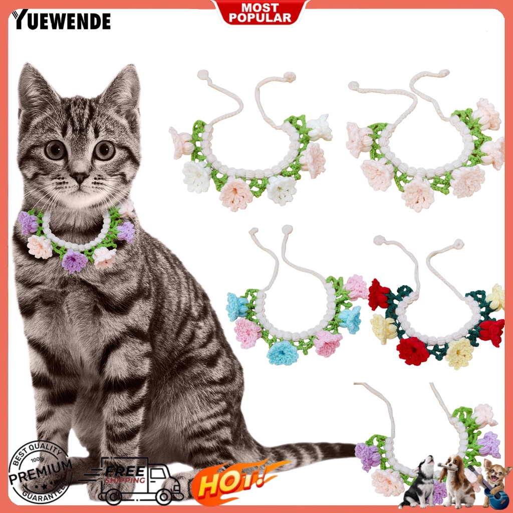 Vòng Cổ Đan Len Họa Tiết Hoa 3D Dễ Thương Có Thể Điều Chỉnh Cho Thú Cưng