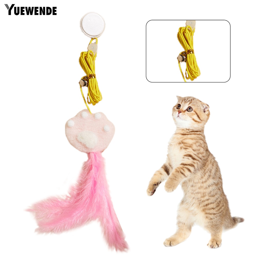 Đồ Chơi Dây Thừng Đính Lông Vũ Độ Co Giãn Cao Treo Trang Trí Cho Mèo Cưng