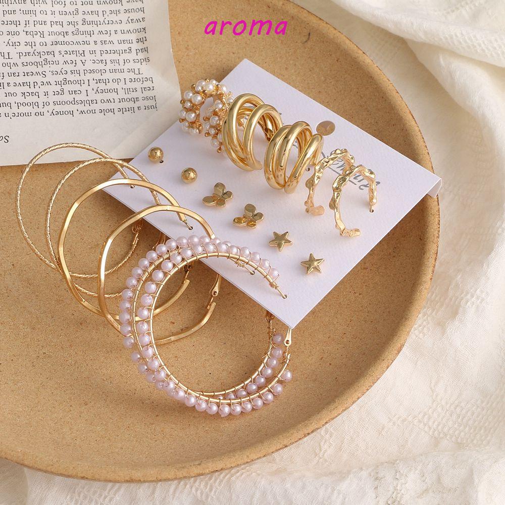 Set 9 Đôi Bông Tai Họa Tiết Da Rắn / Bướm / Hình Học Đơn Giản Cá TínhSet Khuyên Tai Hình Trái Tim Đính Đá Thời Trang Cho Nữ