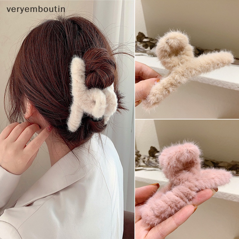 Kẹp Tóc Càng Cua Bằng Lông Giả Acrylic Màu Trơn Dễ Thương Kiểu Hàn Quốc Thời Trang Thu Đông