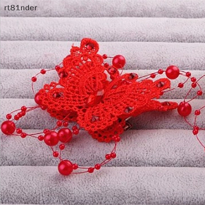 Rt 1 Kẹp Tóc Hình Bướm Bằng Ren Phối Ngọc Trai Handmade Thời Trang Cho Cô Dâu