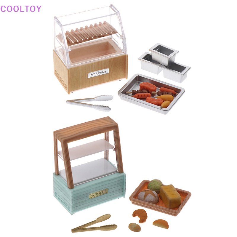 1 Set Mô Hình Tủ Trưng Bày Bánh Mì / Bánh Nướng BBQ / Xúc Xích Tỉ Lệ 1: 12 Trang Trí Nhà Búp Bê