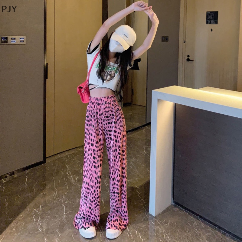 Quần Short Thể Thao Lưng Cao Ống Rộng In Họa Tiết Da Báo Cá Tính