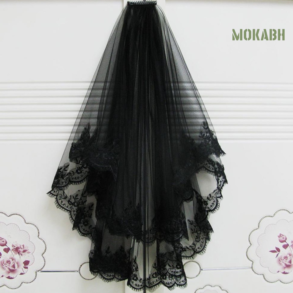 Mạng Che Mặt Hai Lớp Phối Ren Gọn Nhẹ Dễ Phối Đồ Kèm Lược Cài Tóc Cho Cô Dâu