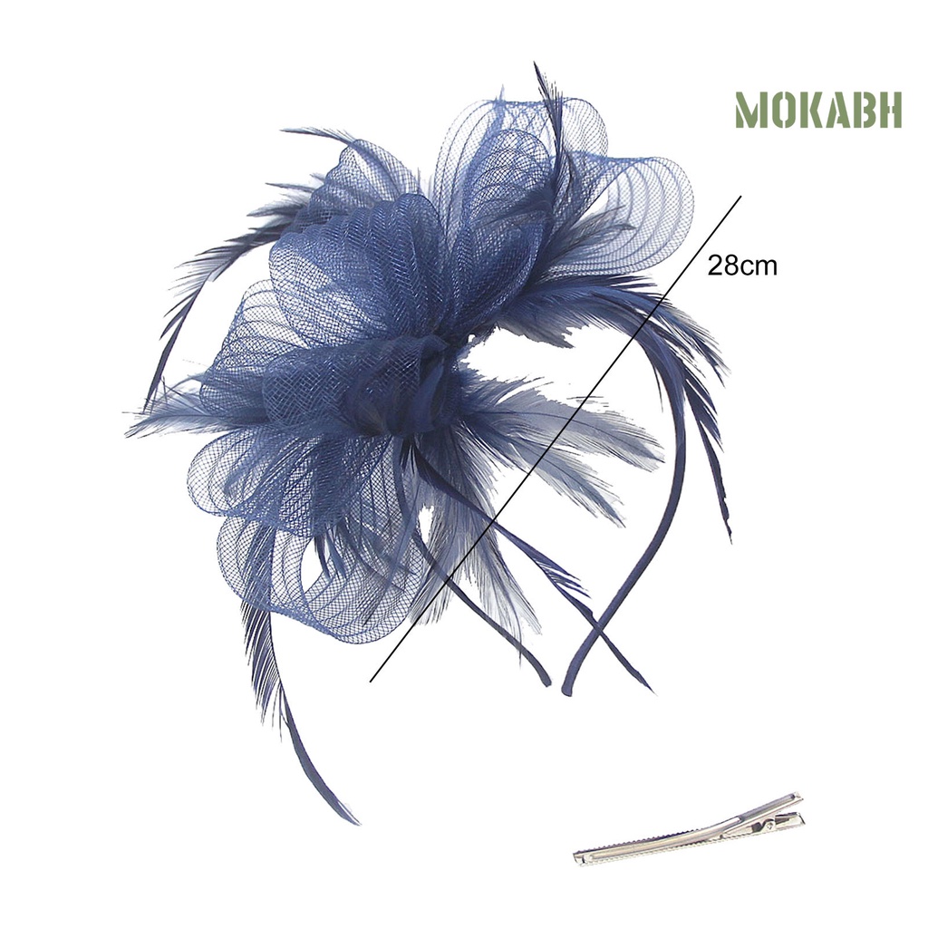 [Mokabh] Cài Tóc Lưới Thắt Nơ Nhiều Lớp Đính Lông Vũ Cổ Điển Nhìn Xuyên Qua Đầu Trang Trí Đám Cưới