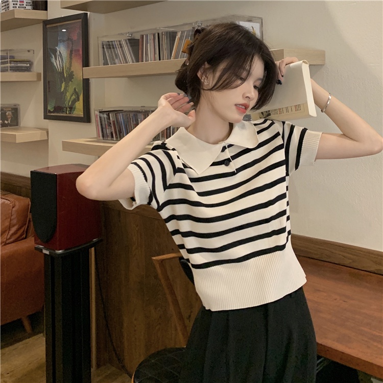 NZN Áo polo Tay Ngắn Họa Tiết Sọc Thời Trang Mùa Hè Cho Nữ