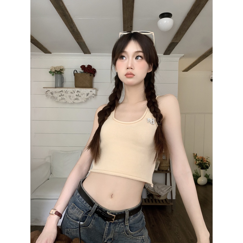 NZN Mùa Hè Hàng Đầu Mỏng Phù Hợp Với Phụ Nữ Áo hai dây Ngắn