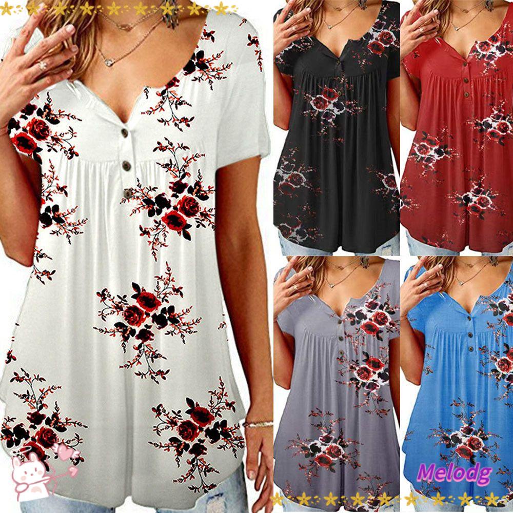 Áo Thun Nữ Tay Ngắn Dáng Rộng Plus Size Họa Tiết Hoa Xinh Xắn