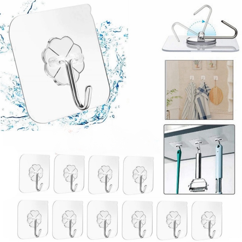 Set 4 Móc Treo Đồ Dán Tường Trong Suốt Chống Trượt Chịu Được Sức Nặng Cho Nhà Bếp Nhà Tắm