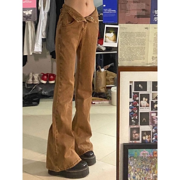 Quần Jean Nữ Ống Loe Lưng Cao Phong Cách Retro Mỹ