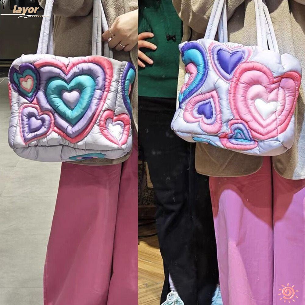 Túi Tote Lót Cotton Mềm Mại Họa Tiết Trái Tim Nhiều Màu Sắc