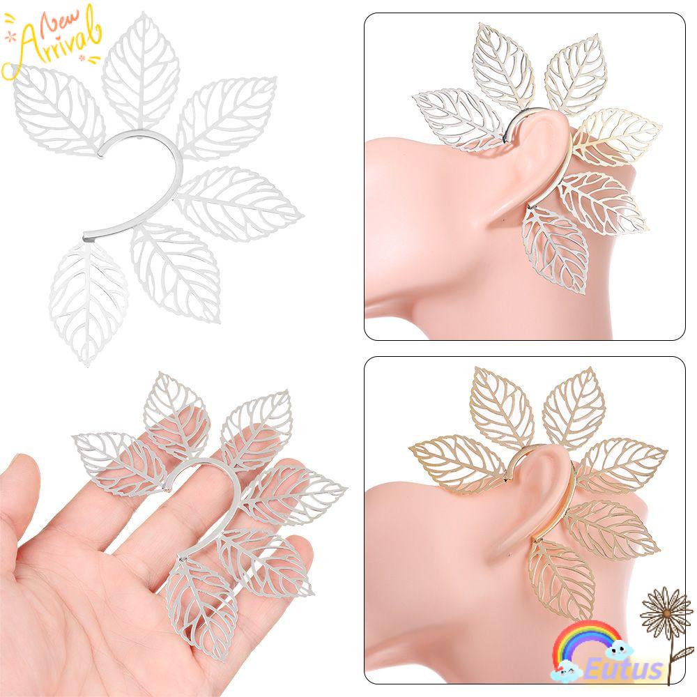 Khuyên Kẹp Vành Tai Không Xỏ Lỗ Hình Lá Bằng Kim Loại Phong Cách Punk Dành Cho Nữ
