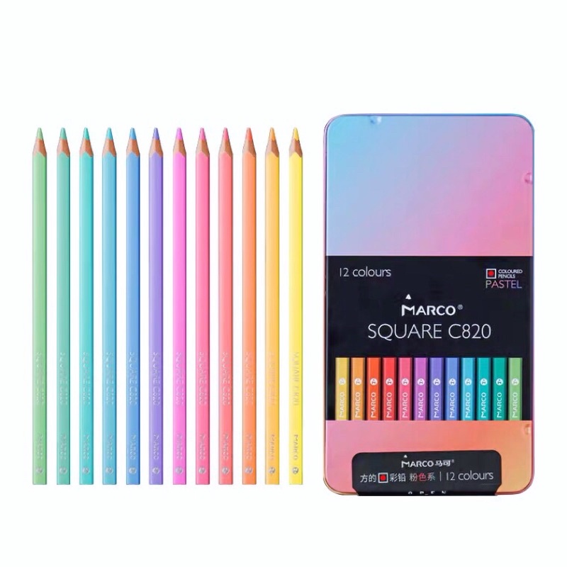 Bộ 12/24 màu chì hộp thiếc tông pastel marco